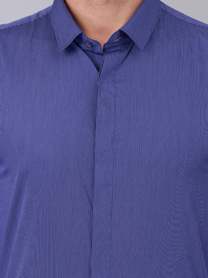 Ink Blue Striped Cotton Shirt