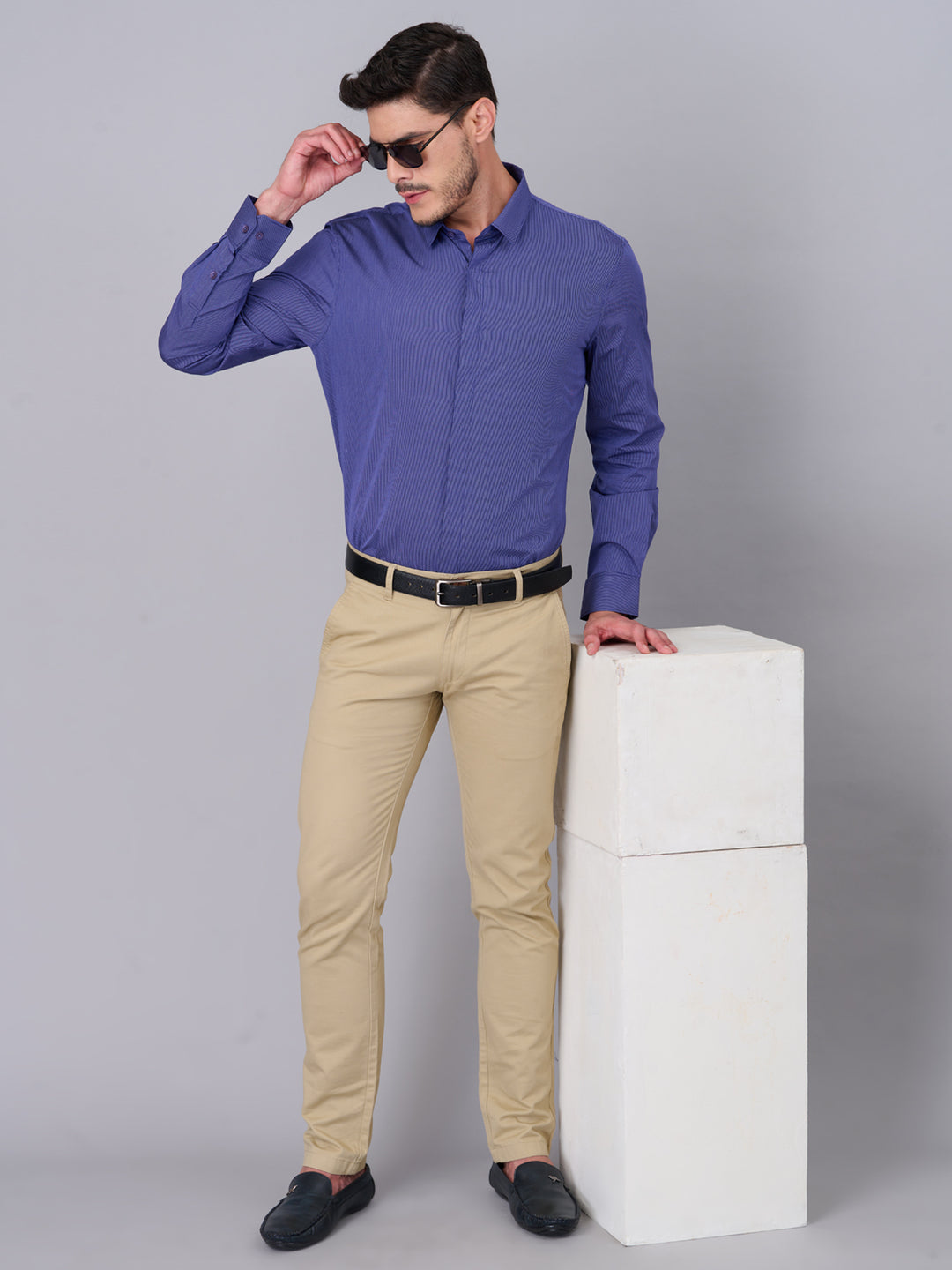 Ink Blue Striped Cotton Shirt